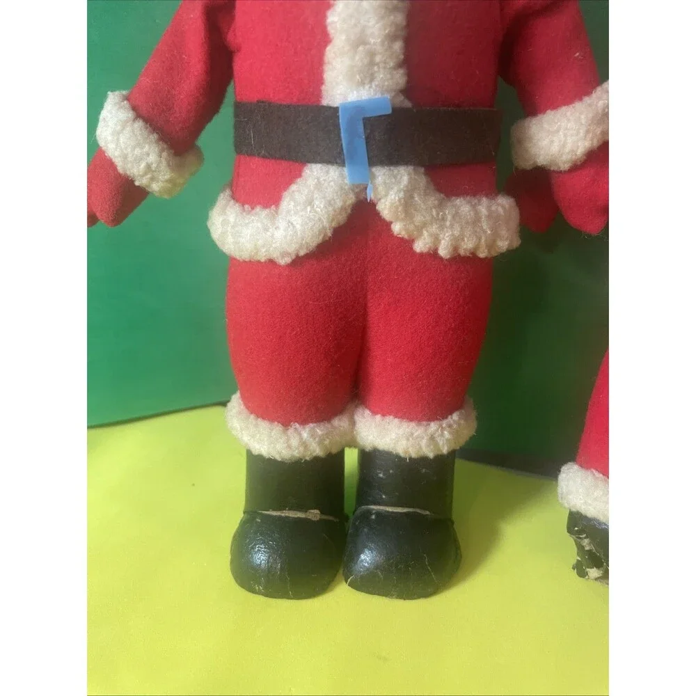 Two VTG rubber face Santa Claus Dolls Christmas collectibles MCM Japan 50's